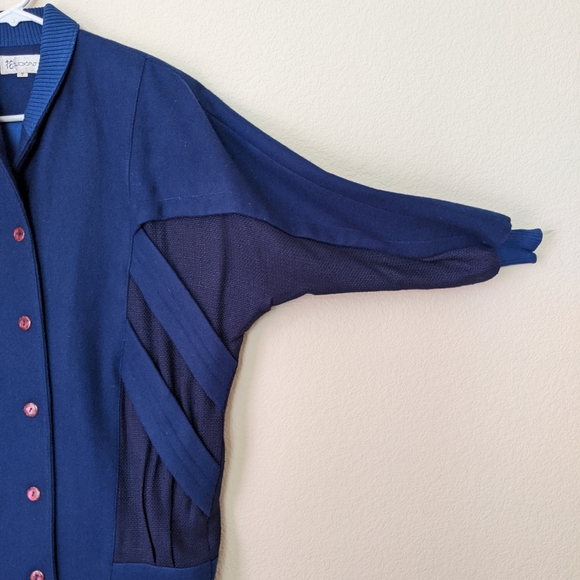 Vintage Japanese Sweater Dress Heavyweight Geometric Cut-Out Navy NWOT - Picture 5 of 11